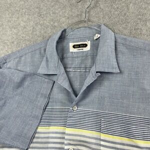 Men's Vintage Loop Collar Shirt L‎ Sea Isle Blue Green Arrow 70s Chest Stripe